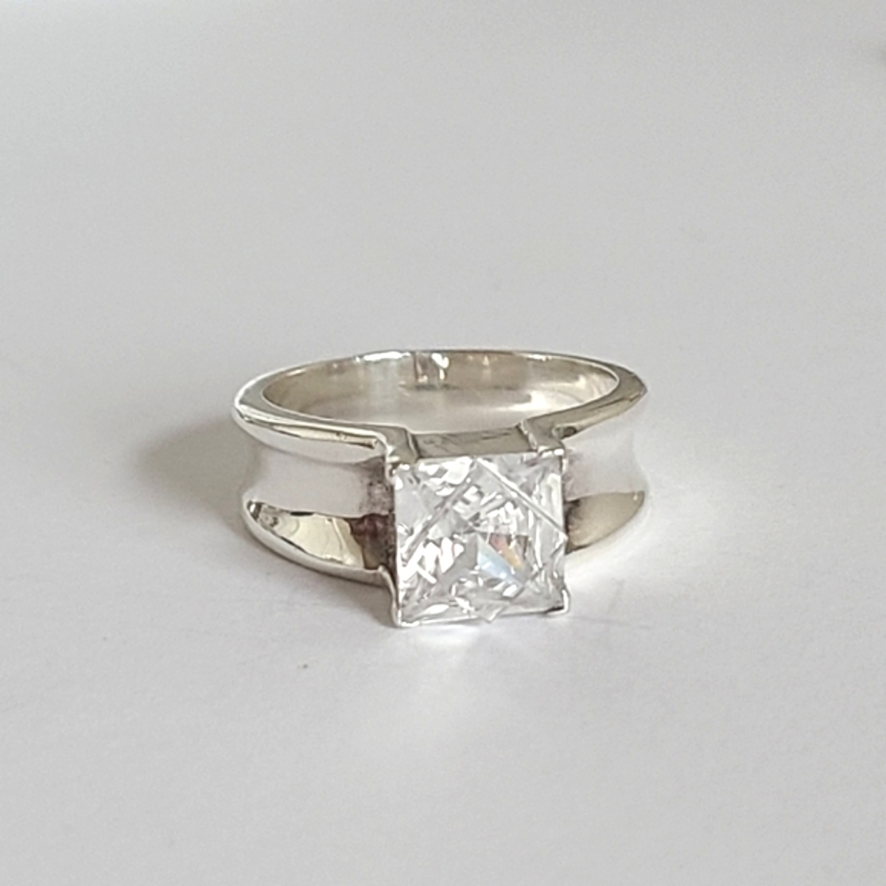 Vintage Sterling Silver Square Radiant CZ Crystal Ring 8